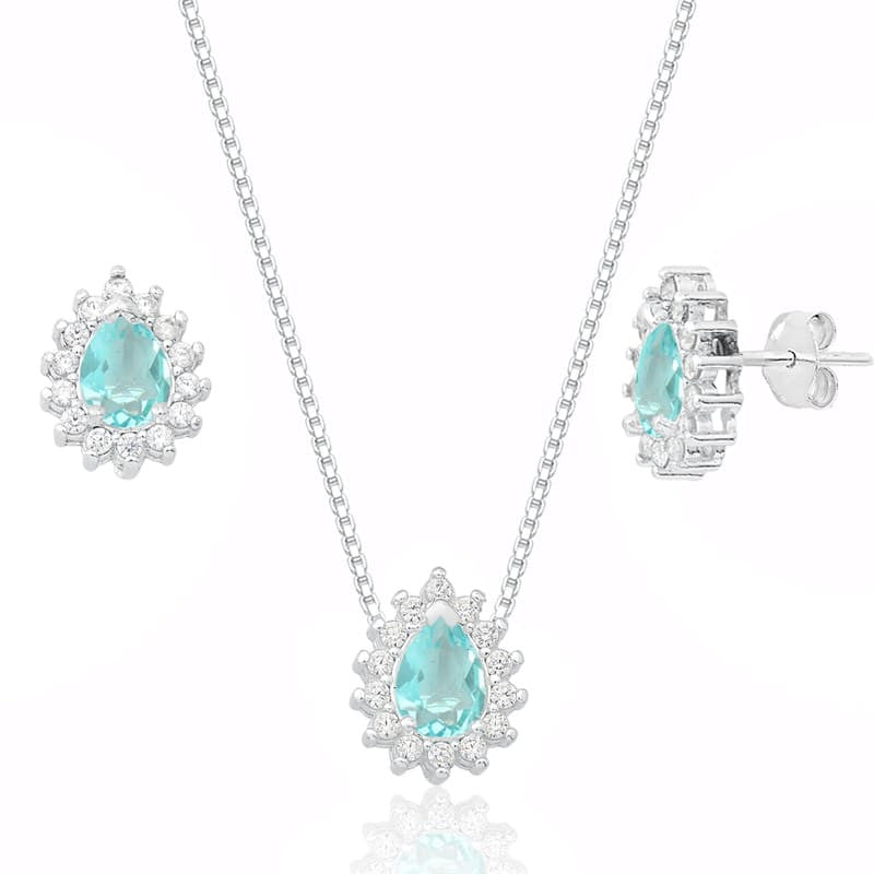 CONJUNTO ZIRCÔNIA BRANCO COM GOTA CRISTAL