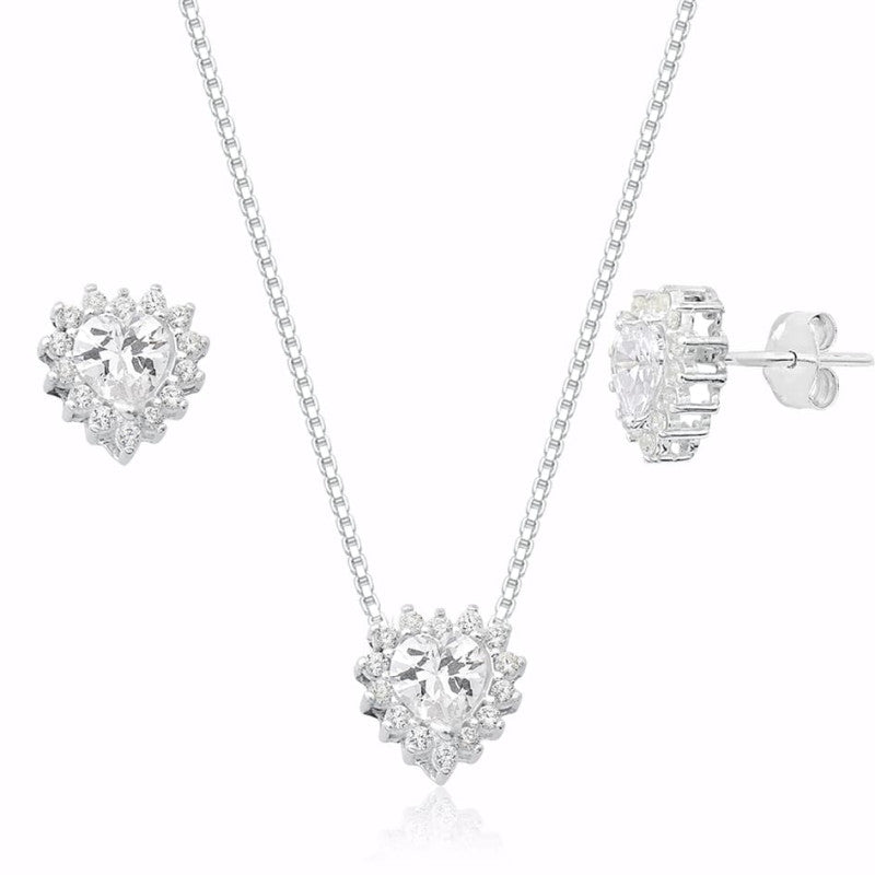 CONJUNTO ZIRCÔNIA BRANCO COM CORAÇÃO CRISTAL