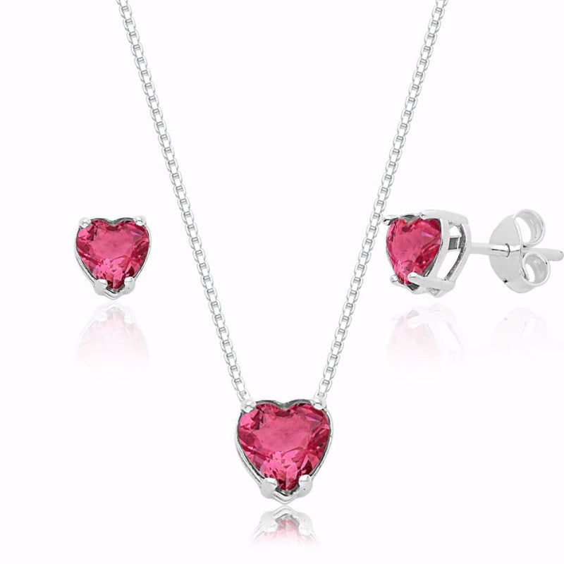 CONJUNTO CORAÇÃO CRISTAL ROSA