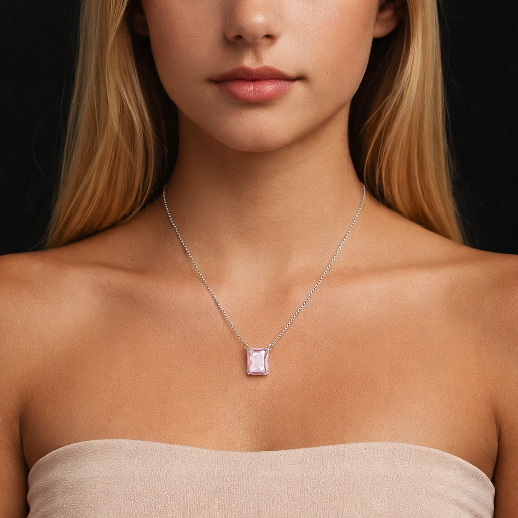COLAR GALERIA RETANGULAR CRISTAL ROSA